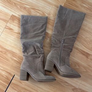 Universal Thread Beige Suede Knee-High Heeled Boots
